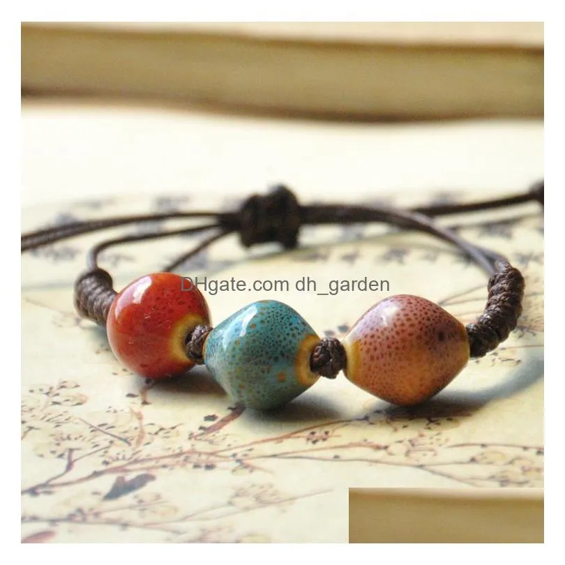 wholesale amazing handwoven bead bracelet with national wind bracelet jingdezhen coloured glaze ceramic beads jewelry shipping