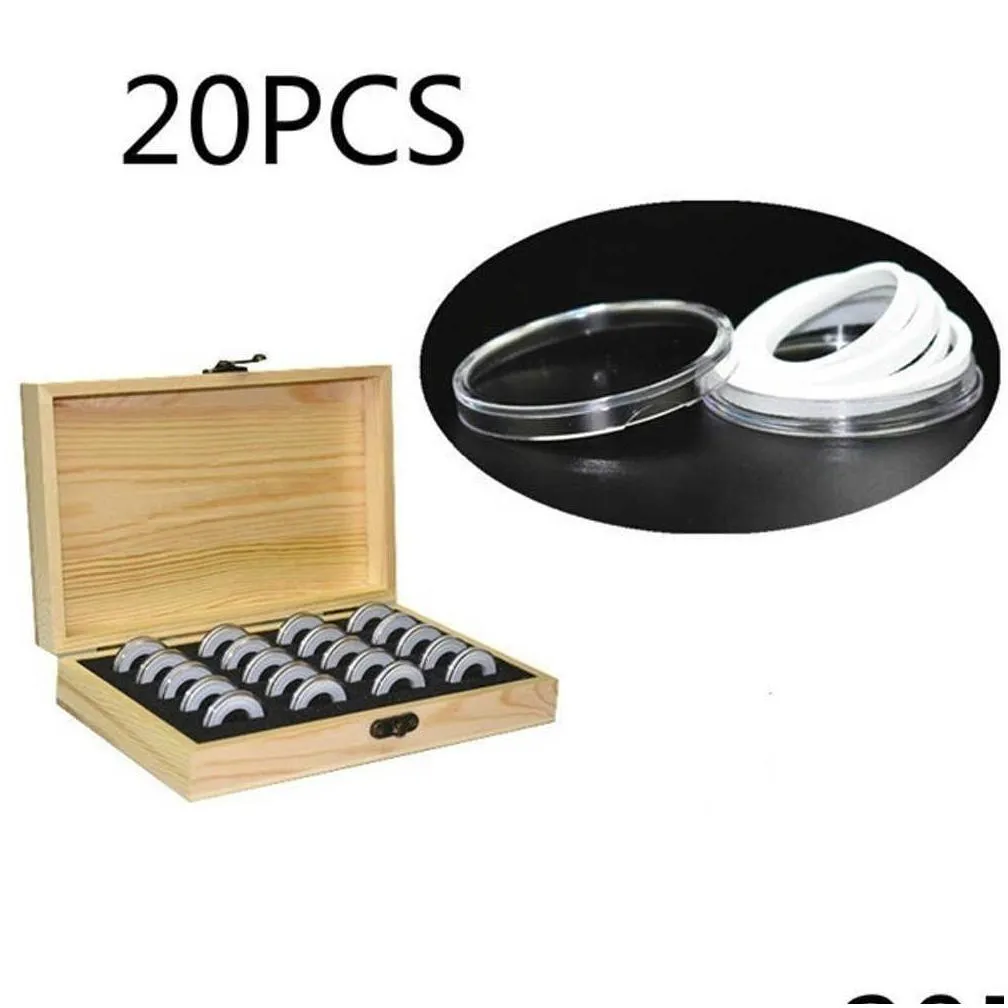 pine wood coin holder coins ring wooden storage box 20/30/50/100pcs coin capsules accommodate collectible commemorative coin box