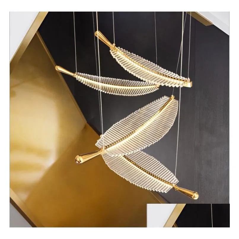 modern creative leaf led chandelier luxury gold kitchen island acylic lighting hanging fixtures dining room home bar art lamps