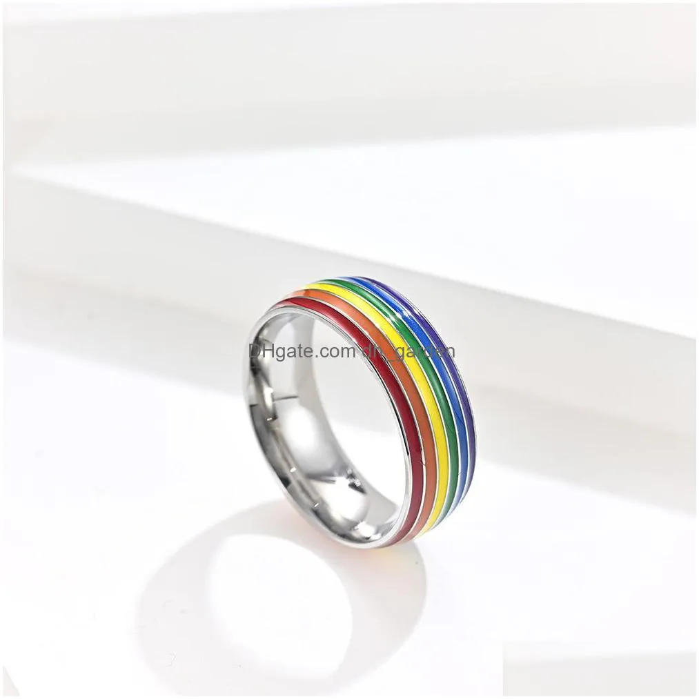 wholesale source rainbow flag gay titanium steel ring plated with 18k gold lala ring shipping jzr062