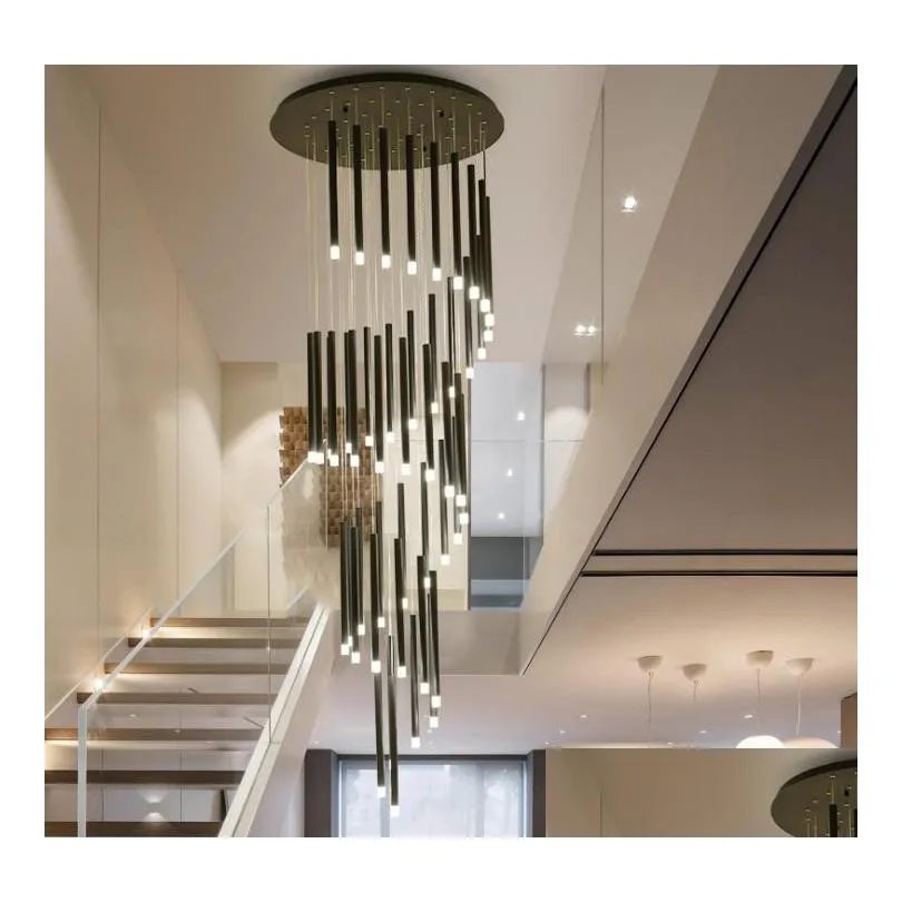 modern led chandelier minimalist duplex floor fashion atmosphere nordic living room lamp villa spiral staircase long hanging
