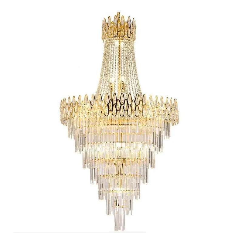  luxury crystal light chandelier for staircase modern loft chain lighting fixtures home decoration gold led cristal lamps