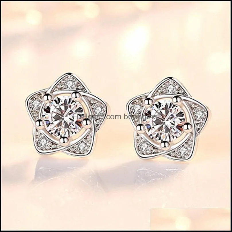 white gold colored zircon star hoop earrings ladies jewelry party gift temperament stud earrings