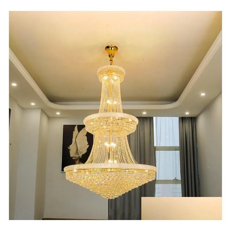 golden crystal chandelier living room lamp modern luxury large duplex building villa el lobby ladder decoration