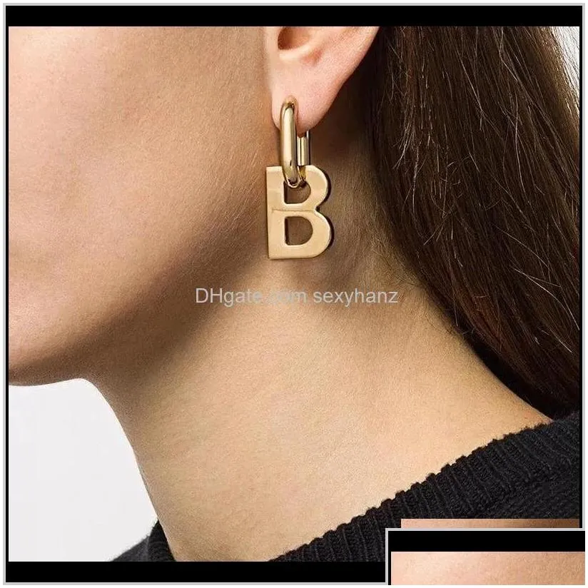drop delivery 2021 fashion real gold plated brass letter b pendant earrings for women charm metal statement jewelry punk accessories stud