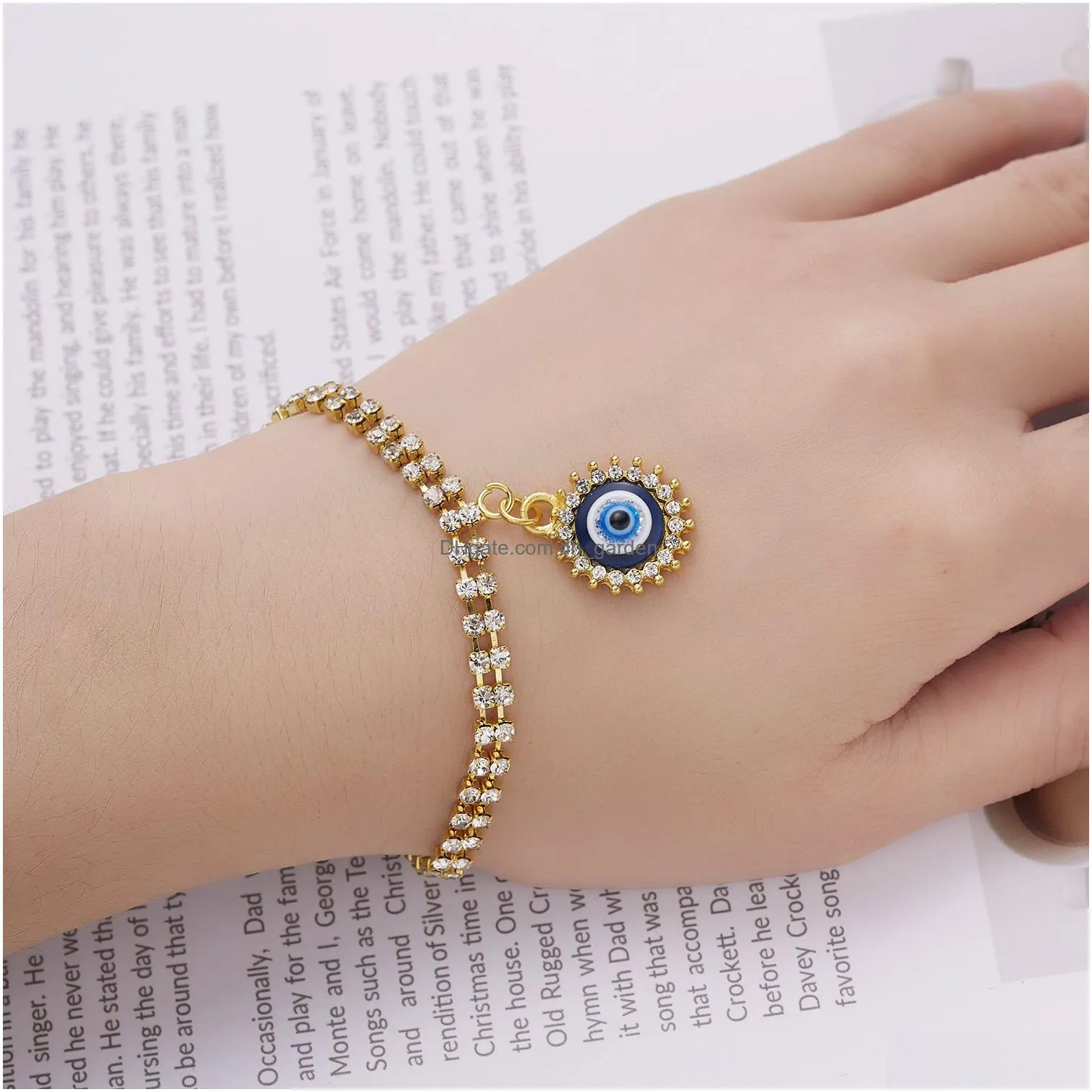 evil eye charm bracelets palm starfish love blue eye double layer full diamond chains adjustable bracelet