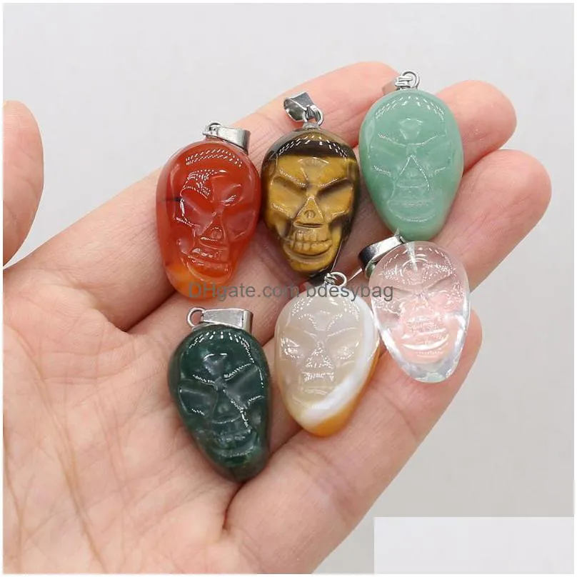 charms 3pcs fine natural stone pendant skull shape exquisite for jewelry diy necklace bracelet accessories making random 26x32mm