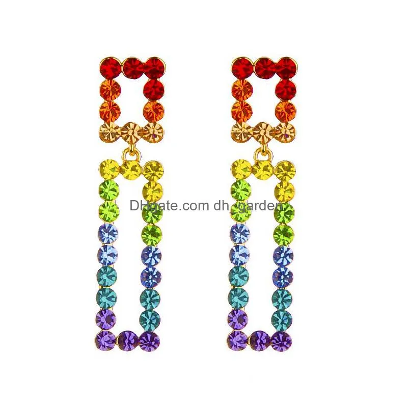 wholesale seven color girls heart inlaid with diamond zircon arrings rainbow color girl students earrings shipping