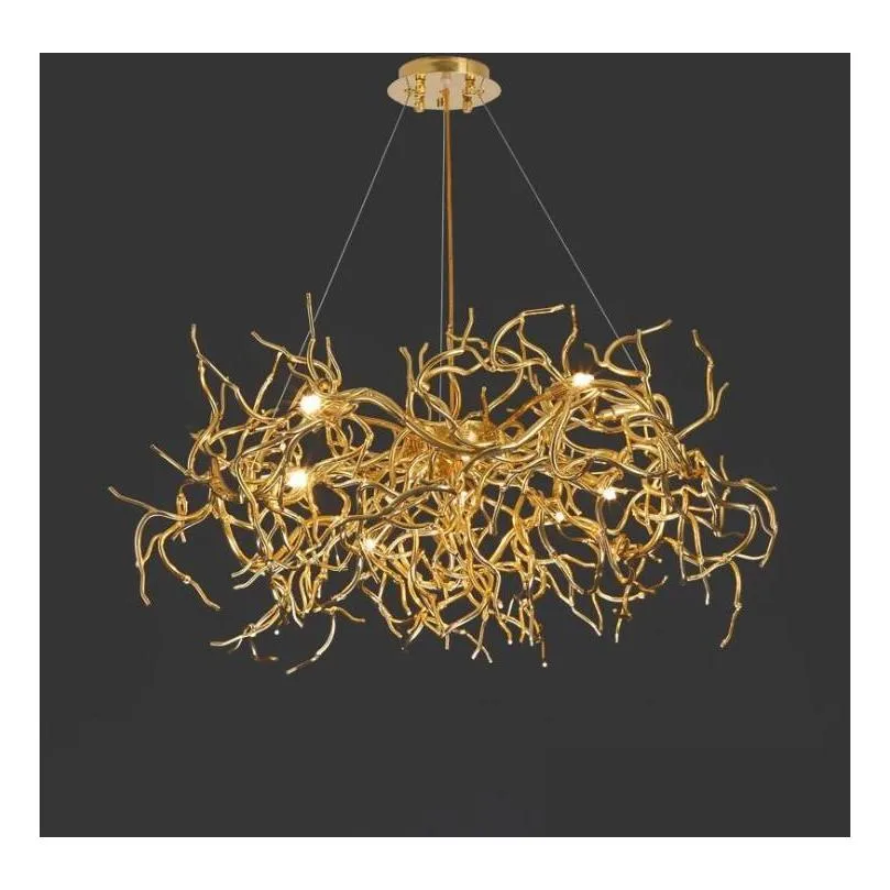 modern luxury aluminum chandelier light led gold curved tree branch hanging lamp art deco living room dining table villa home
