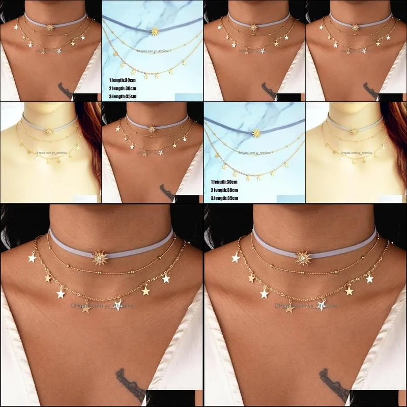 choker necklaces chain multilayer sun star tassel multi layer necklace metal bar layered gold chain necklace
