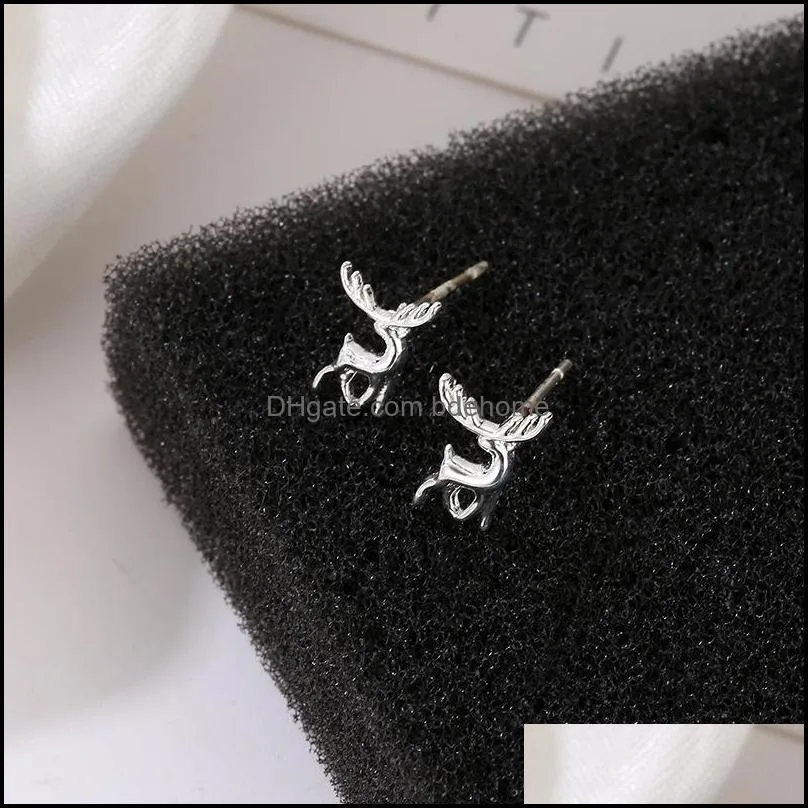 pretty cute small deer christmas tree girlstemperament jewelry sliver gold color asymmetric animal earrings