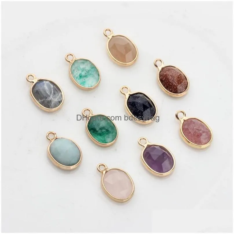 charms natural stone pendant oval shape faceted for fashion jewelry making diy necklace earrings giftcharms