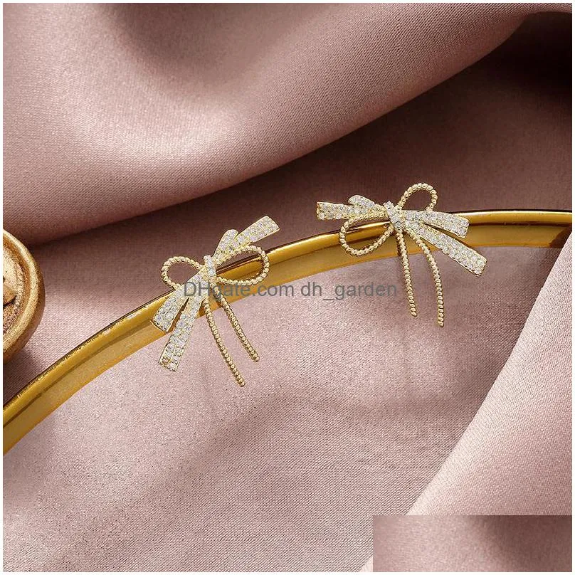 s925 silver needle bow knot full of drilled zircon earrings girls light luxury exquisite korean versatile earrings