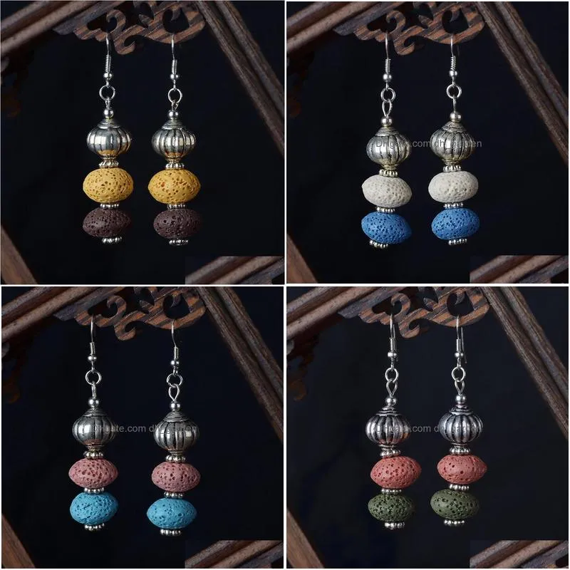  original handmade lavajewelry colorful volcano earrings short ancient folk style earrings retro womens earrings