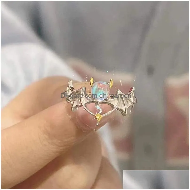 creative angel and devil moonstone ring fashion opening adjustable male and female couple rings