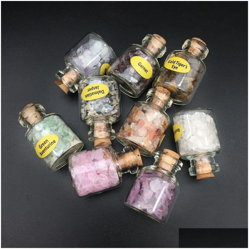 mini gemstone bottles chip crystal healing tumbled gem natural semiprecious gem stones bottle wicca stones set 201125