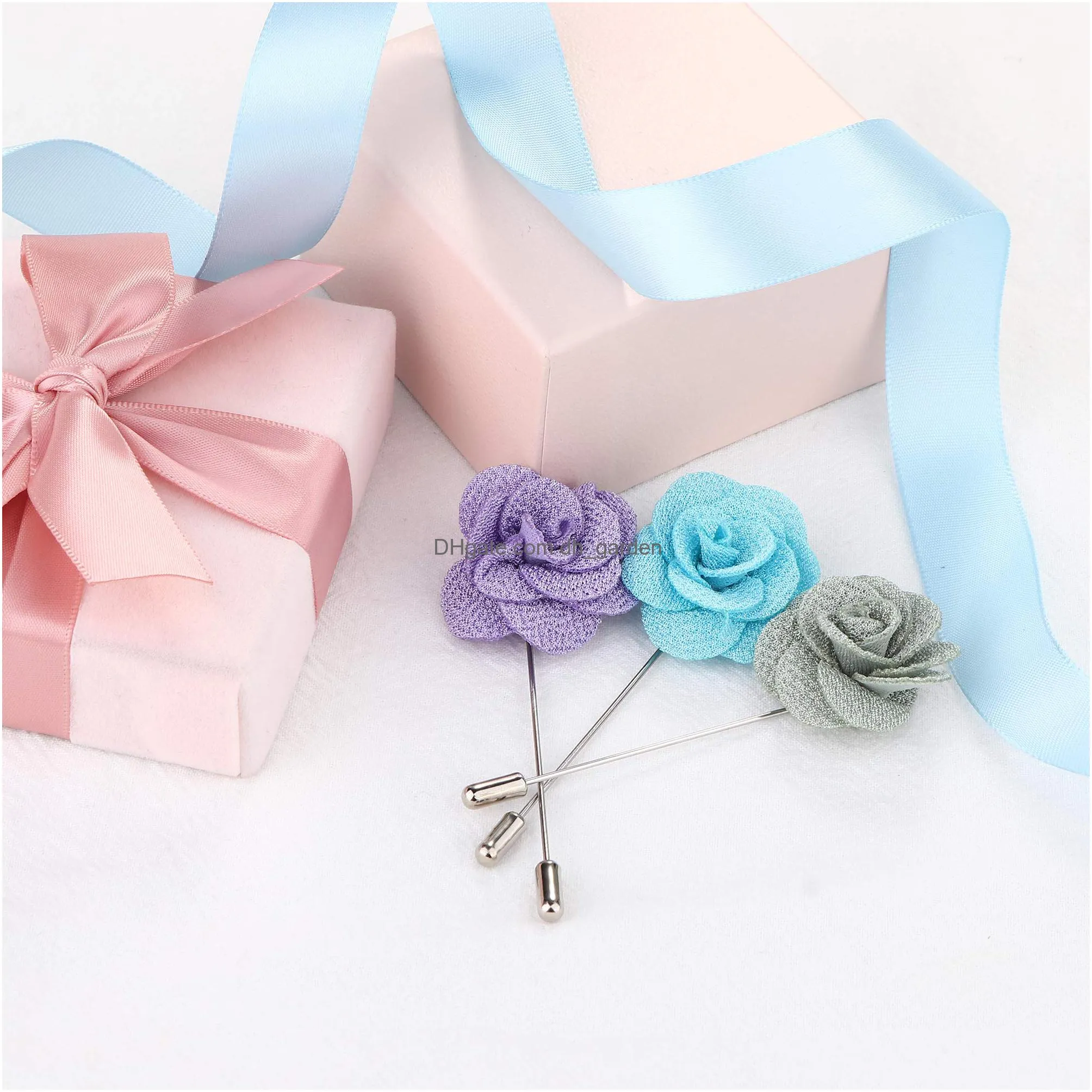 hanpabum mens lapel pins handmade camellia flower boutonniere stick for suits wedding