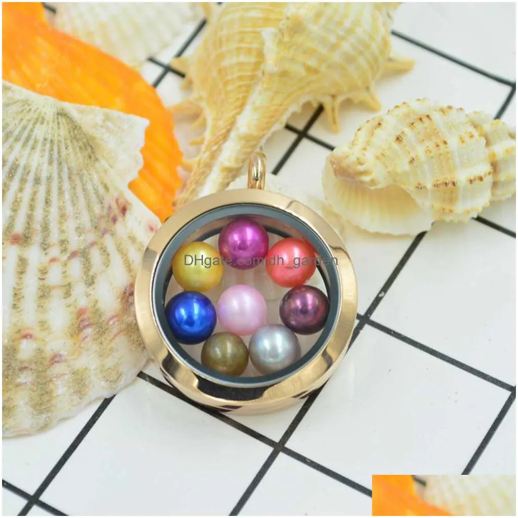 wholesale high quality black color stainless steel pearls lockets pendant necklace for 67 mm round pearls aromatherapy box best gift