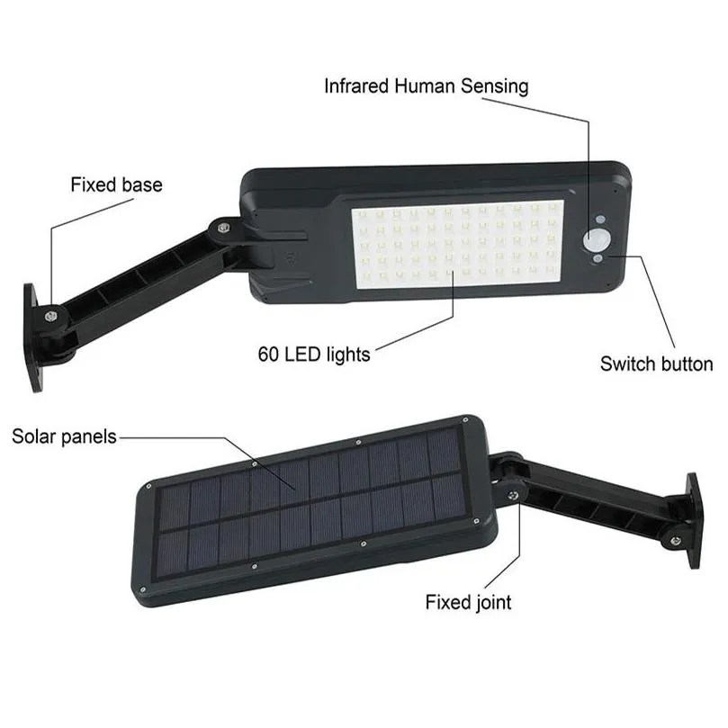 60led solar power motion sensor light outdoor waterproof lighting for garden wall remote control street solar lamp