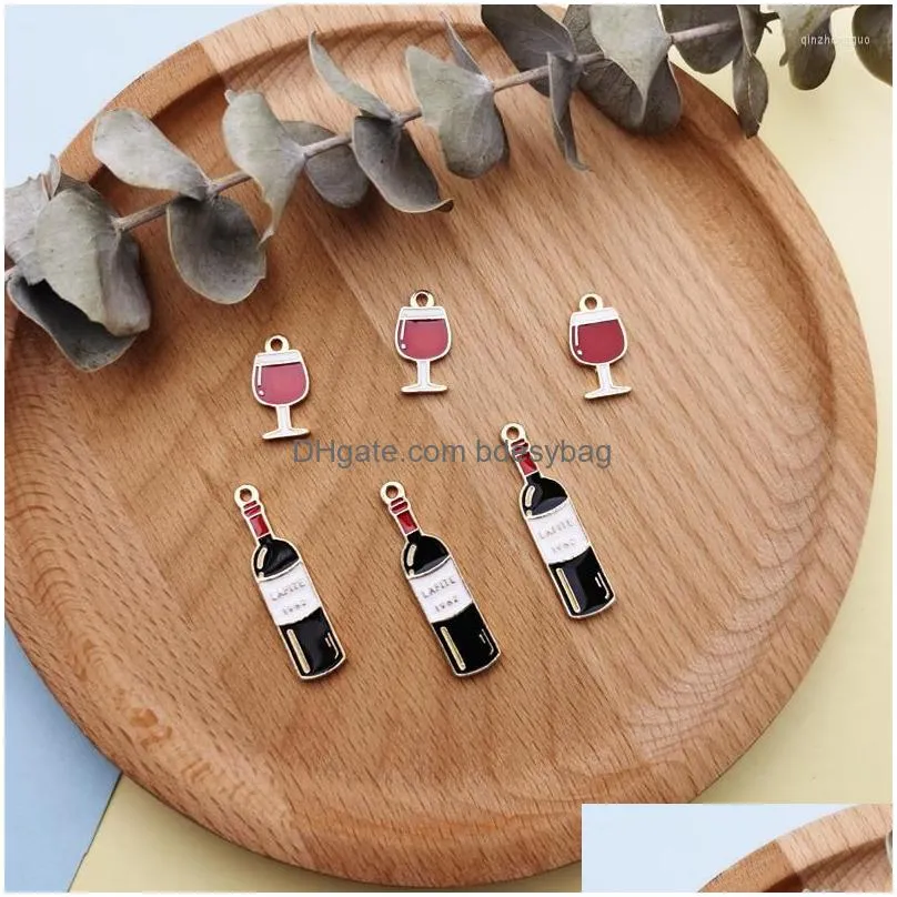 charms 10pcs red wine bottle glass goblet enamel pendant earring diy fashion zinc alloy for jewelry making accessory