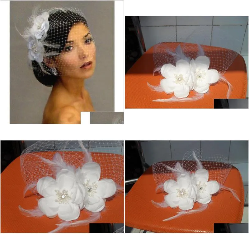 bridal veils flowers rose bird cage veil wedding birdcage netting face short feather flower white fascinator bride hats with