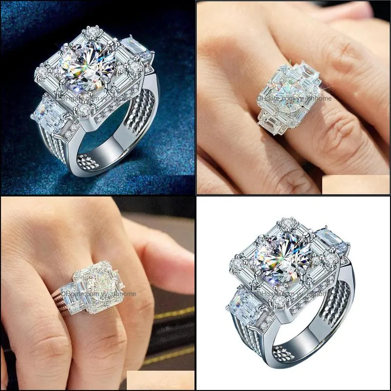 luxury ring imitation moissanite diamond rings white gold silver wedding rings