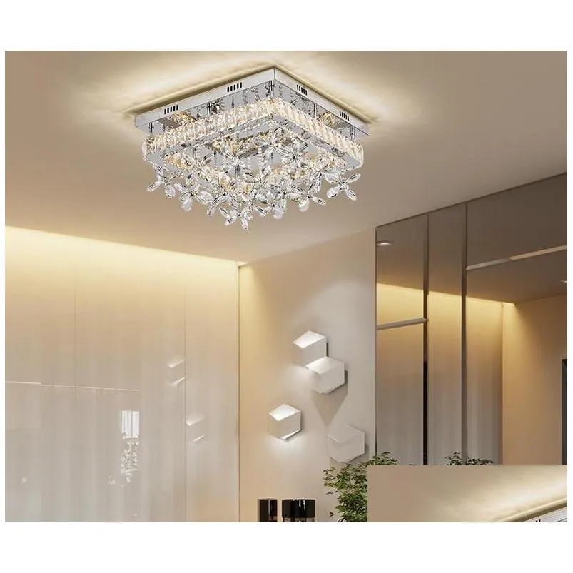 modern simple stainless steel lustre ceiling lights 90v260v led clear crystal decoration for living room bedroom restaurant lamps