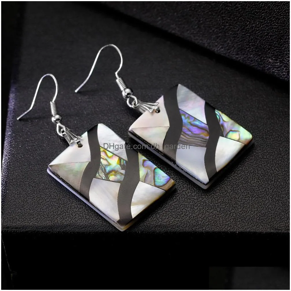 wholesale abalone earrings geometric shell earrings dangle fashion colorful unique charms women jewelry decoration es1d023 