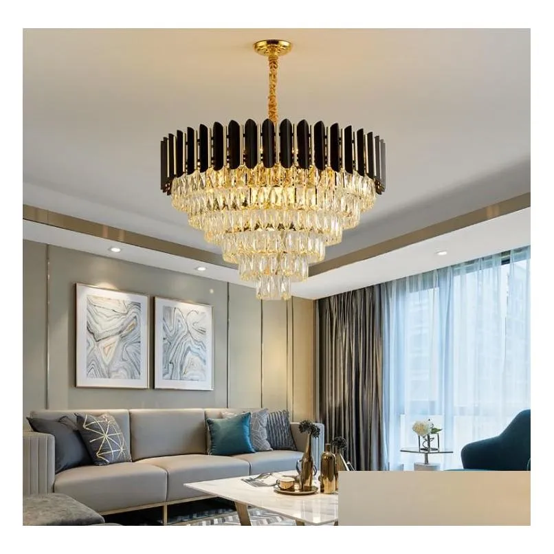 luxury k9 crystal chandeliers for living room bedroom black metal led indoor lighting house decoration