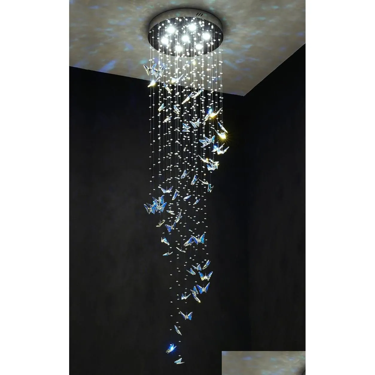 butterfly crystal staircase chandelier modern cristal long hanging lamps for living room luxury led indoor home large luminaire