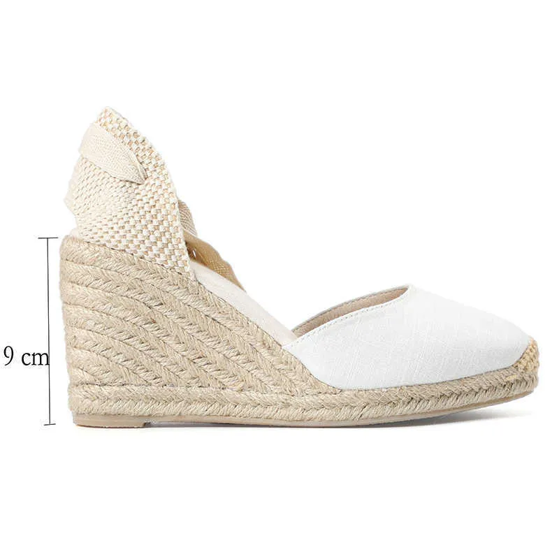 Sandals Womens Summer Espadrille Heel Wedge New Sapatos Mulher Mujer Sandals Sapato Feminino Closed Toe Shoescross-tied Rubber Lace-up T230208