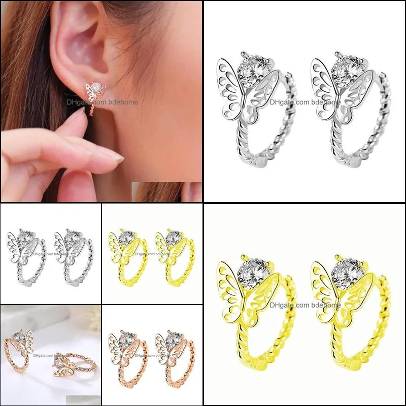 gold silver hoop earrings clear cz cute animal double butterfly earrings for girls women jewelry loop earring