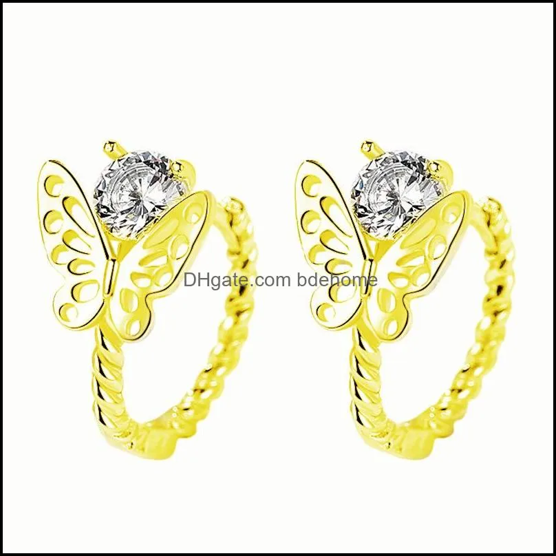 gold silver hoop earrings clear cz cute animal double butterfly earrings for girls women jewelry loop earring