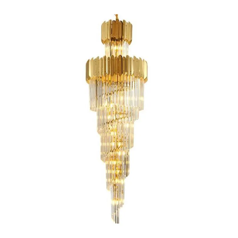 modern crystal chandelier for staircase large hallway cristal lamp luxury home decor indoor lighting long chain light fixture