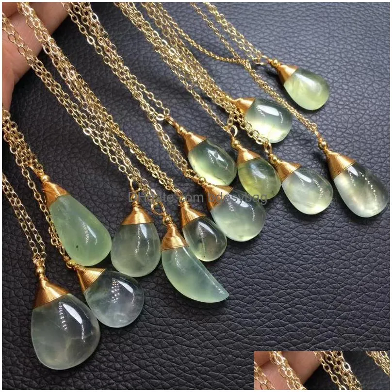 charms pc natural irregular prehnite pendant copper wire wrapping crystal healing stone fashion jewelry gift for women mencharms