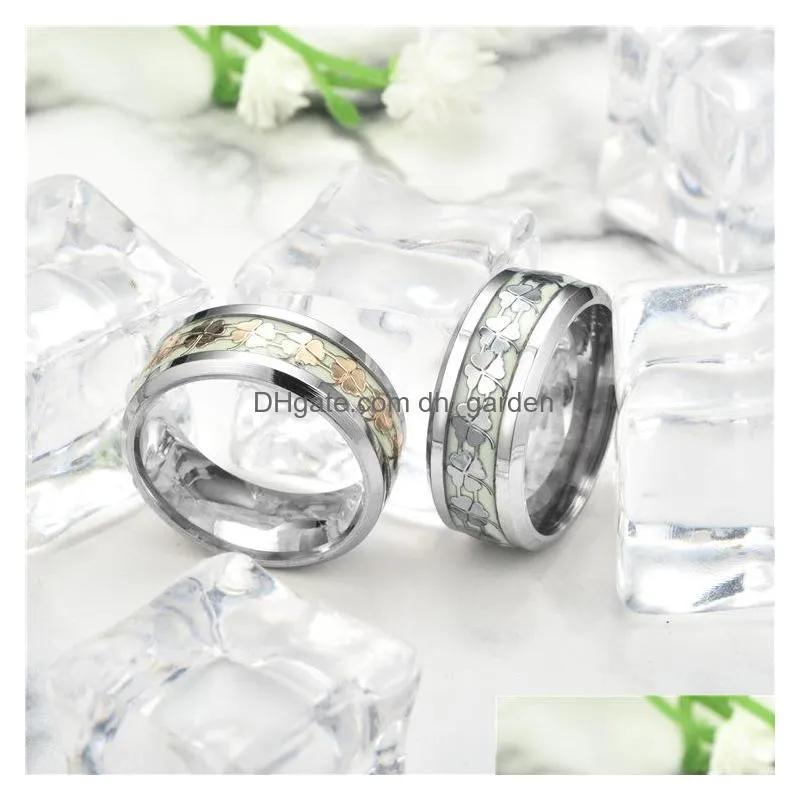 8mm titanium steel new luminous clover ring popular jewelry fluorescent band rings designer wholesale