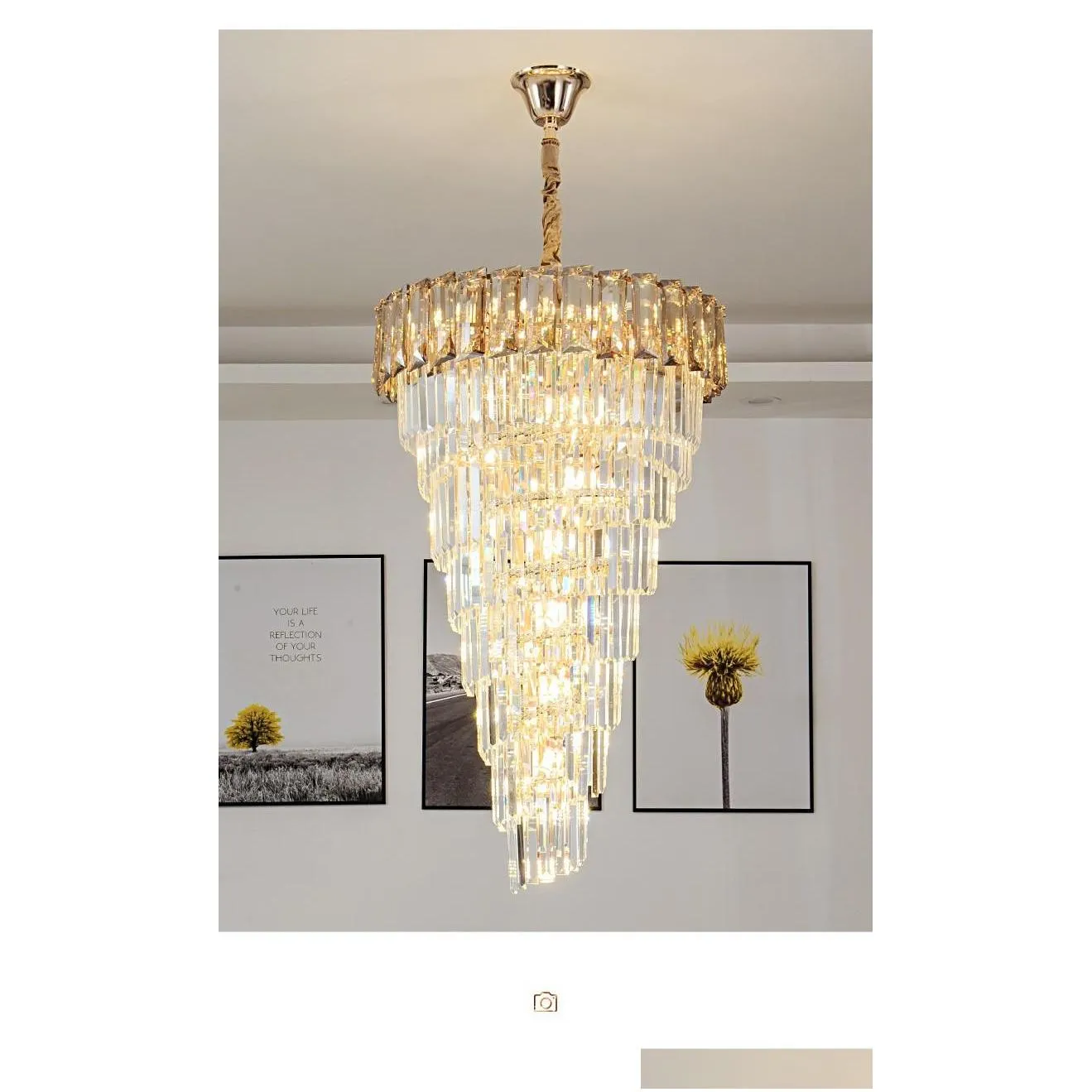 led e14 luxury crystal golden long chandelier duplex building hollow hanging light fixture large lamp modern villa hall stairs