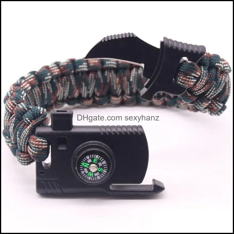 tactical umbrella rope survive whistle escape emergency rescue camouflage bracelet paracord climb hunt accessory