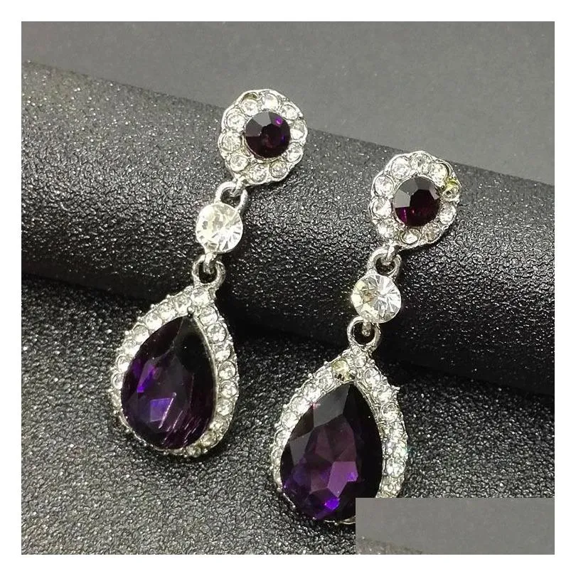 fashion bridal jewelry crystals earrings silver rhinestones long drop earring 5 colors wedding gift