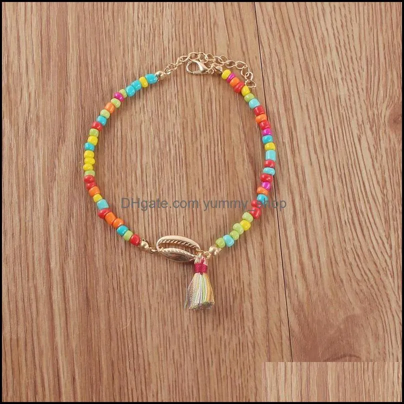 colorful small beaded shell pendent bracelet anklet boho elegant tassel adjustable jewelry for woman summer beach jewelry