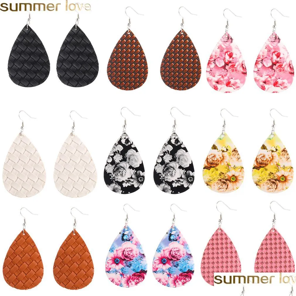  classic faux leather earrings for women ethnic bomemia drop dangle wedding earrings two sides printing fashion jewelry wholesale