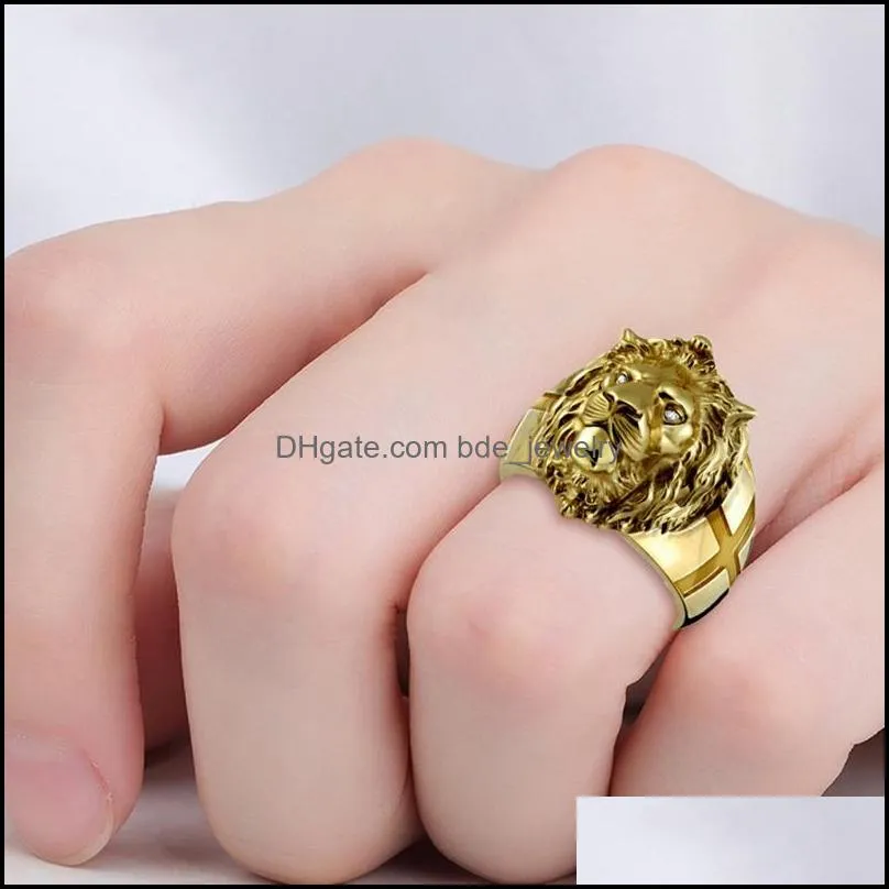 golden  head ring stainless steel cool boy band party  ring domineering mens golden  head ring unisex jewelry