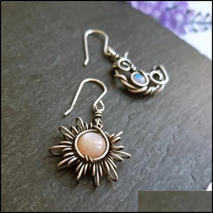 bohemia sun and moon earrings silver color crystal drop earrings women female boho fashion jewelry gift