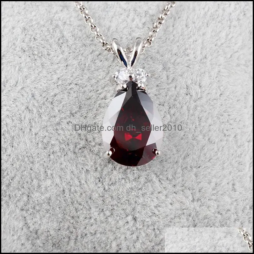  crystal teardrop pendant necklace for women colorful cubic zirconia cute rabbit silver chain necklace trendy jewelry