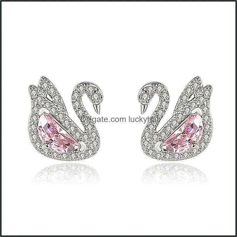 swan crystal stud earrings elegant personality fashion womens luxury jewelry silver earring
