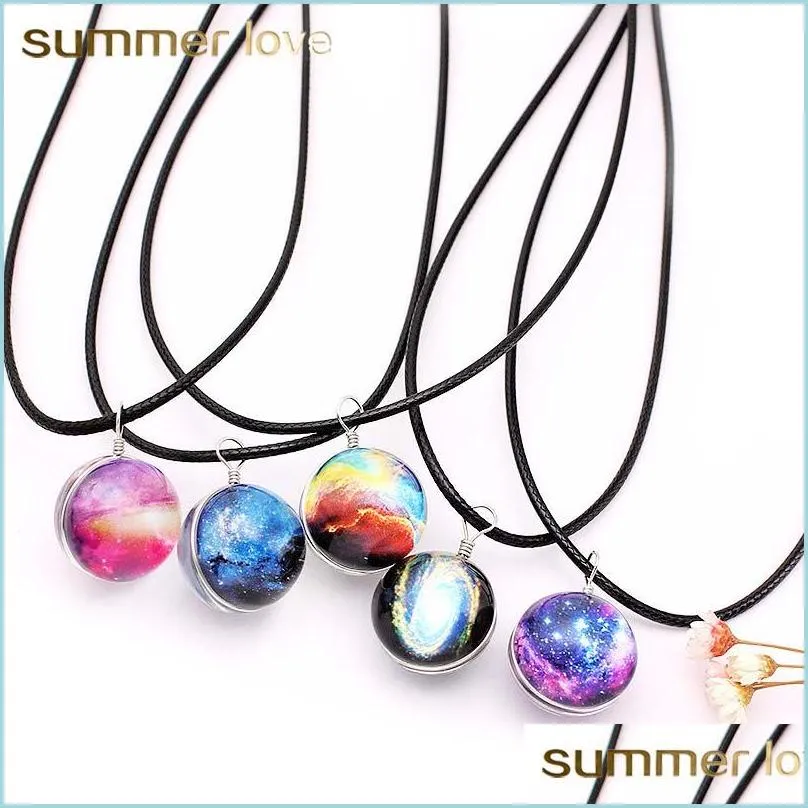 fashion nebula star galaxy pendant necklaces universe planet jewelry double sided glass art picture handmade statement necklace valentines day