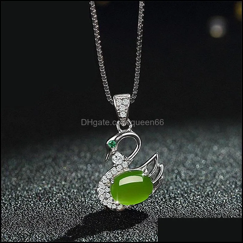 swan necklace hetian jade jasper swan pendant silver necklaces gift for girlfriend jewelry