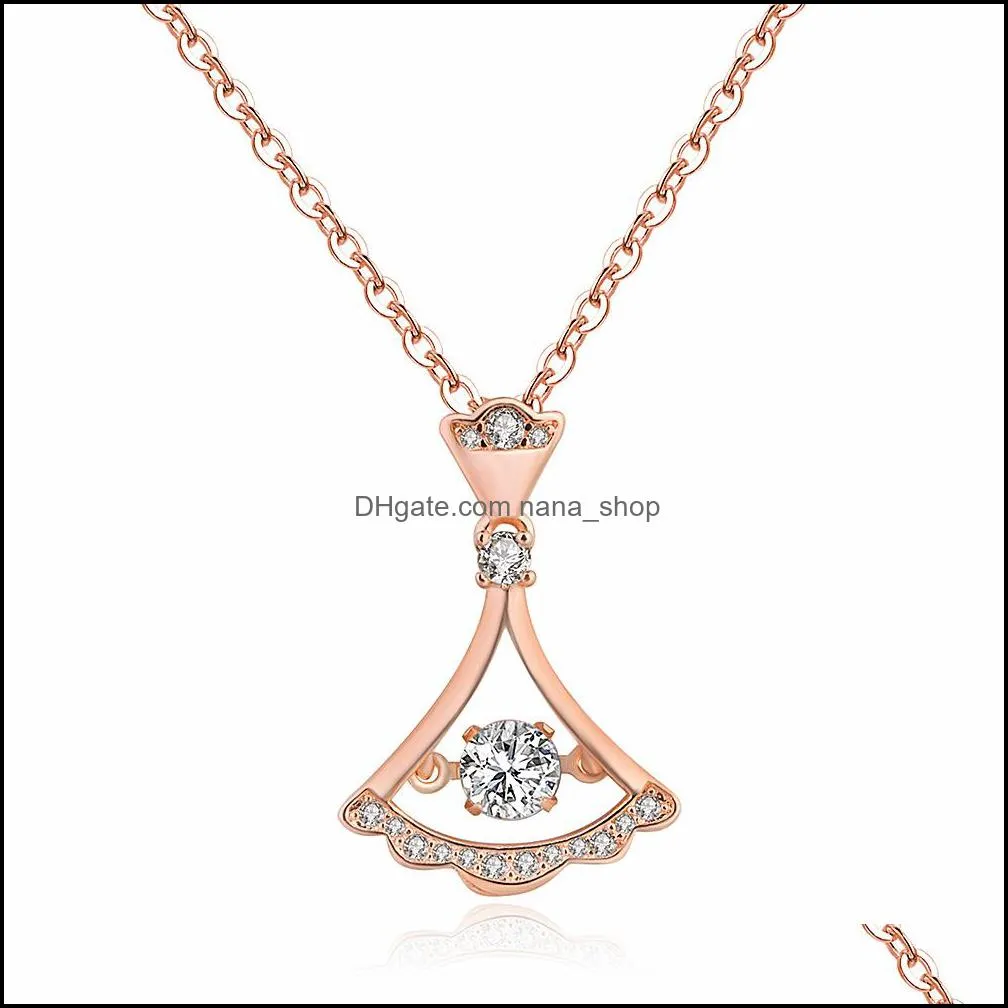 delicate and delicate fanshaped necklace ladies small skirt fanshaped smart diamond pendant set chain clavicle chain necklace nanashop