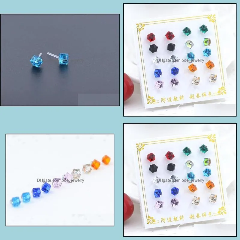 earrings for women wholesale classic style earring different colors crystal glass cube earrings