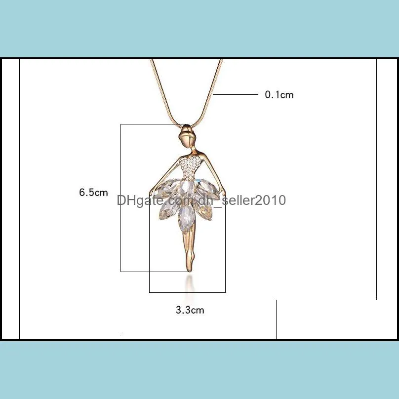 fashion cute ballet girls dancer pendant necklace austria crystal rhinestone necklace long chain statement jewelry gift women collares